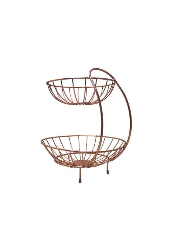2-Piece Stainless Steel 2-Tier Fruit Basket and Towel Holder - Copper