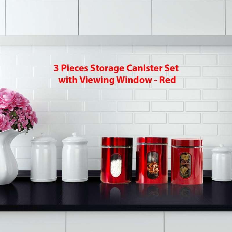 Canister Set With Viewing Window - Red - 3-Piece
