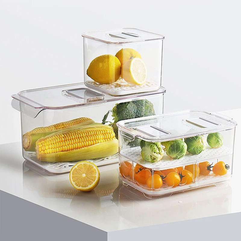 Set of 3 Stackable Freezer Fruit Vegetables storage