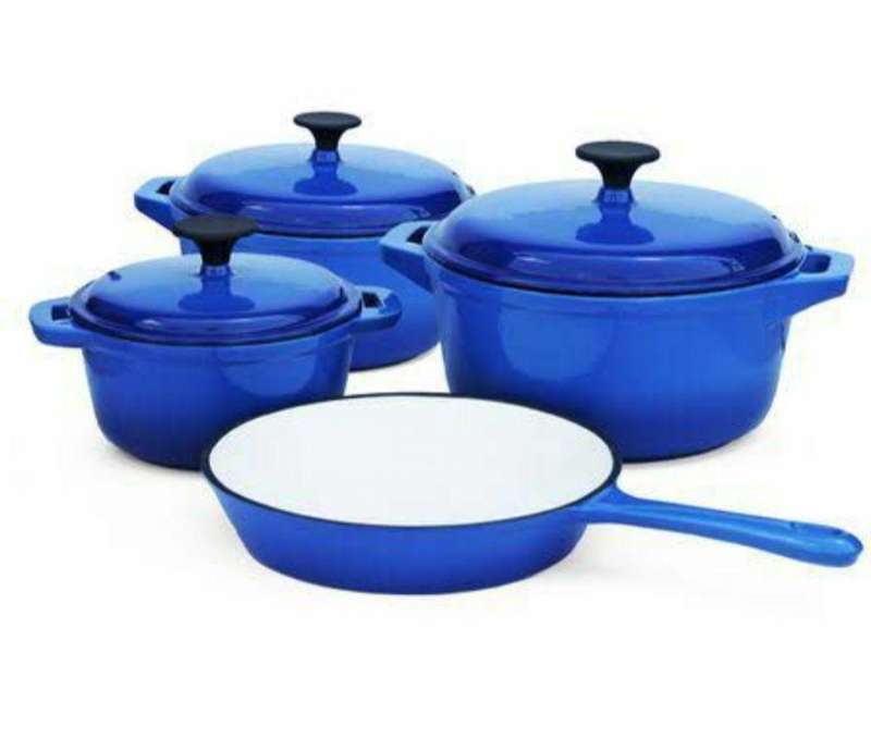Cast Iron 7pcs pots set (blue,green and orange)
