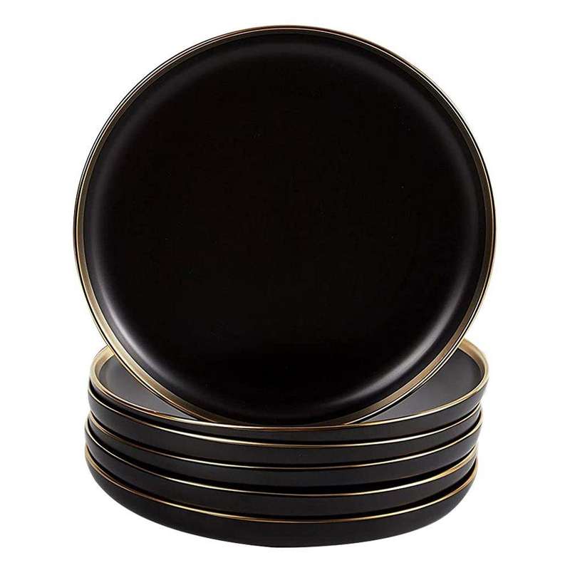 Premium Quality Porcelain Dish Dinnerware and Golden Rim - 26cm -black
