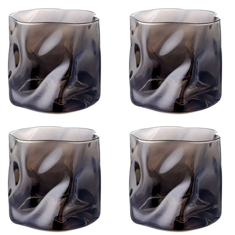 4 Crystal Old Fashioned Drinking Glasses black