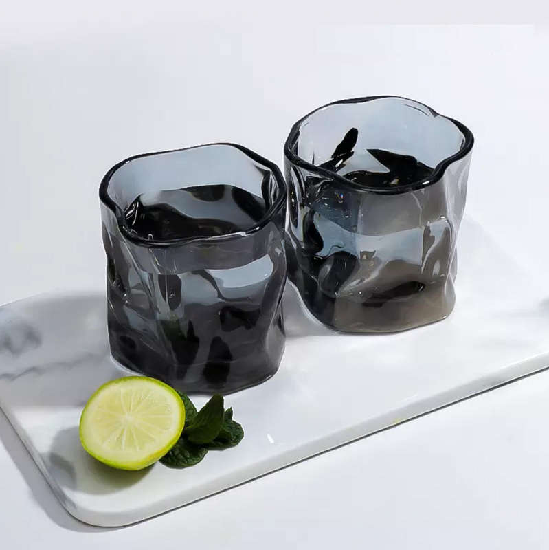4 Crystal Old Fashioned Drinking Glasses black