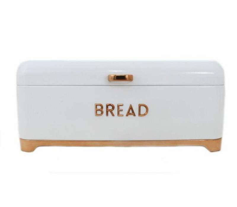 Bread Bin & Canister Set 4 Piece Retro - White, Gold
