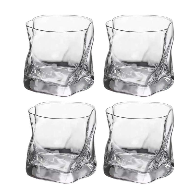 Set of 4 Crystal Old Fashioned Drinking Glasses - Transparent