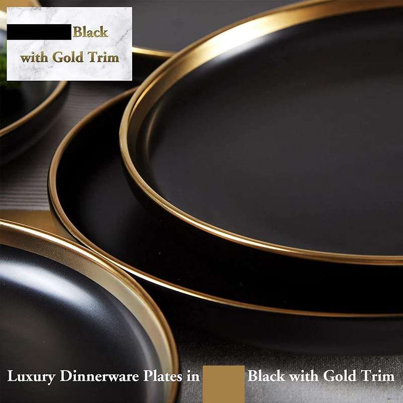 Premium Quality Porcelain Dish Dinnerware and Golden Rim - 26cm