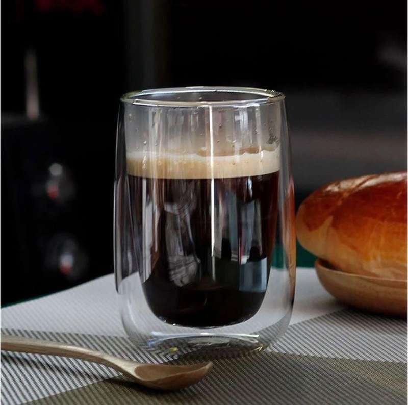 2 Piece 450ml Double Wall Glass Coffee Mug