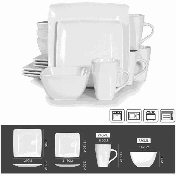16 Piece Four Corner Shaped Dinner Set