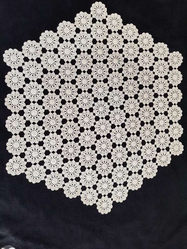 VINTAGE CROCHETED - SIX ANGULAR HEXAGON SHAPE.