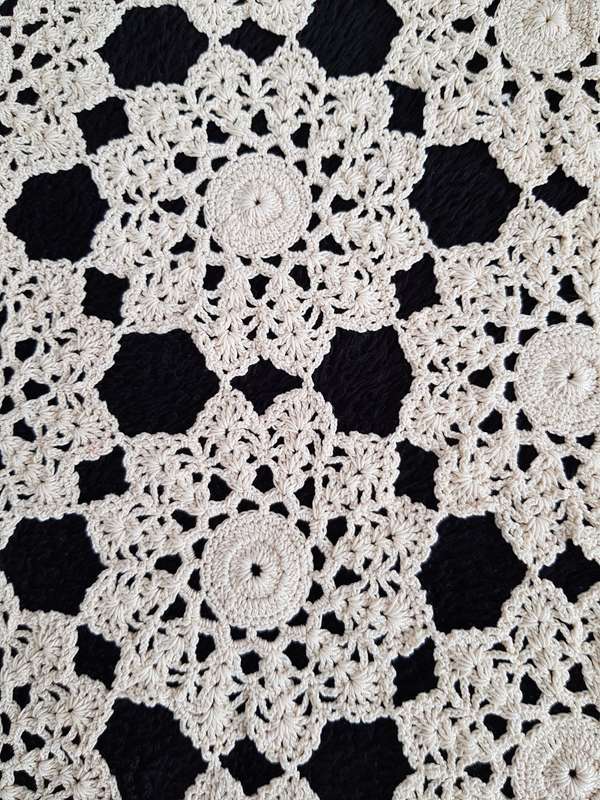 VINTAGE CROCHETED - SIX ANGULAR HEXAGON SHAPE.