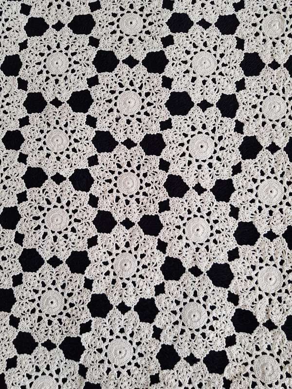 VINTAGE CROCHETED - SIX ANGULAR HEXAGON SHAPE.
