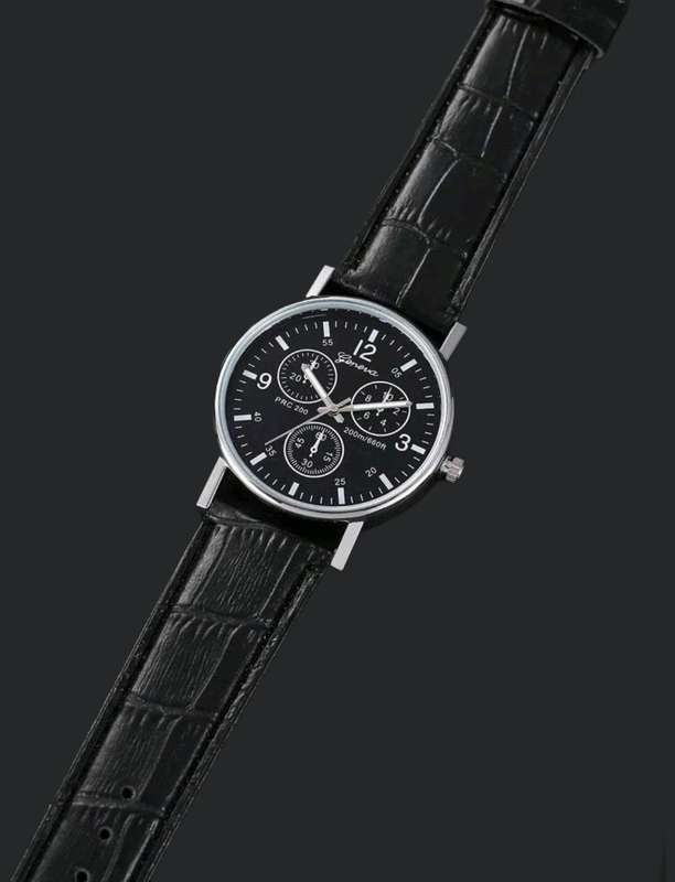 Mens black leather watch