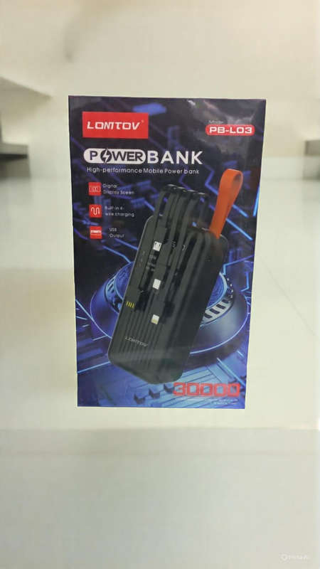 30000 mAh fast charging power bank with built in wires