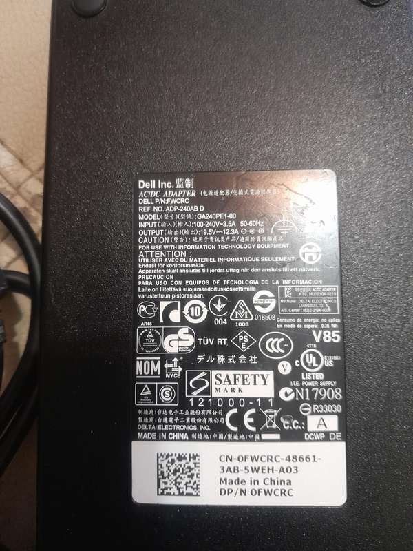 Genuine Dell GA240PE1-00 240w Charger for Alienware m17x, precision mobile workstations 19.5v, 12.3A