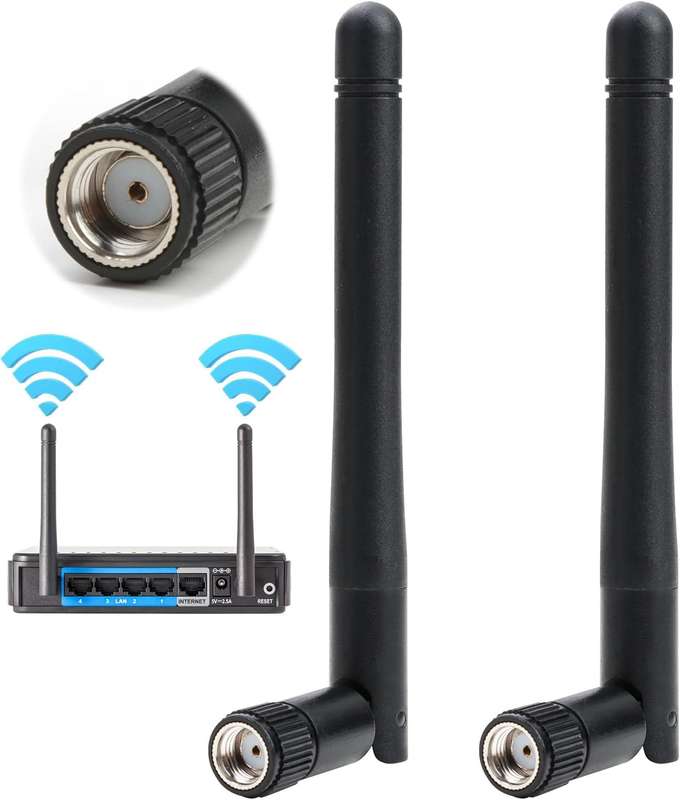 2 Pack WiFi Antenna RP-SMA WiFi Aerial 2.4GHz 5GHz 5.8GHz 3dBi MIMO Male Dual Band External