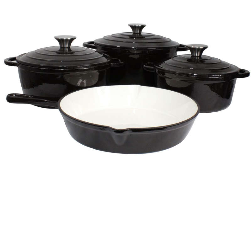 7 Piece Authentic Cast Iron Dutch Oven Cookware Pot Set - Black