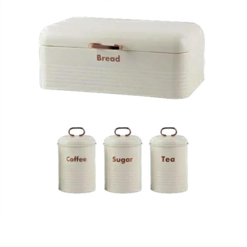Totally Home Retro Breadbin Steel Design with 3 Piece Matching Canister Set - White