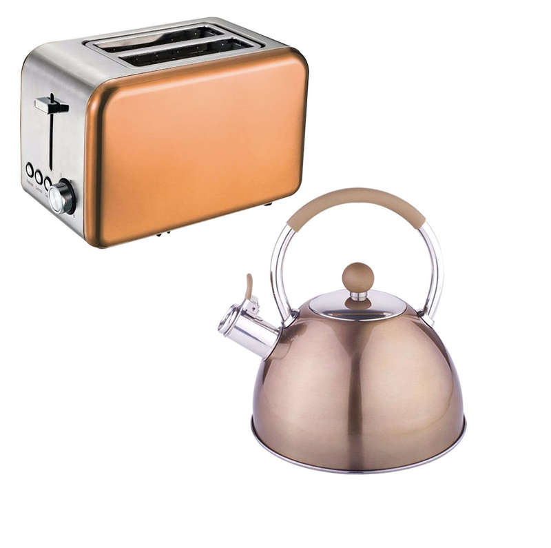 3L Stainless Steel Kettle & 2-Slices Toaster Combo - Copper Brown