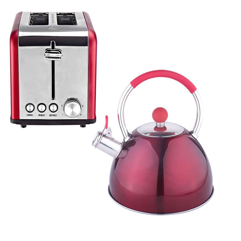 3L Stainless Steel Kettle & 2-Slices Toaster Combo - Cherry Red