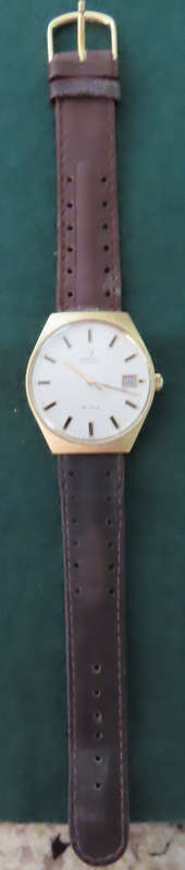 Watch -Omega -Automatic De Ville - 1970's model - See Rear with Leather Strap - 32 cms Diameter Face