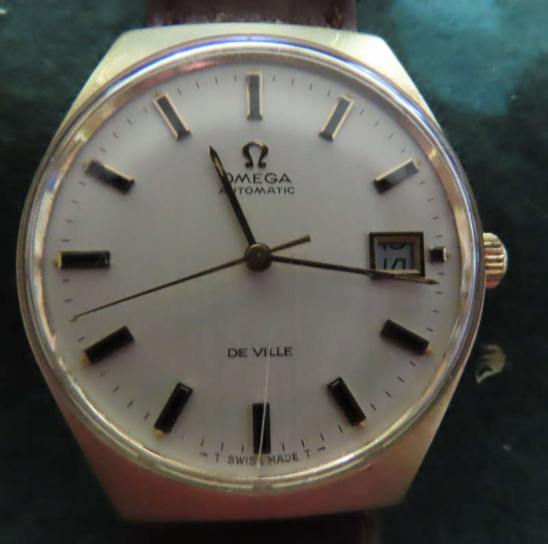 Watch -Omega -Automatic De Ville - 1970's model - See Rear with Leather Strap - 32 cms Diameter Face