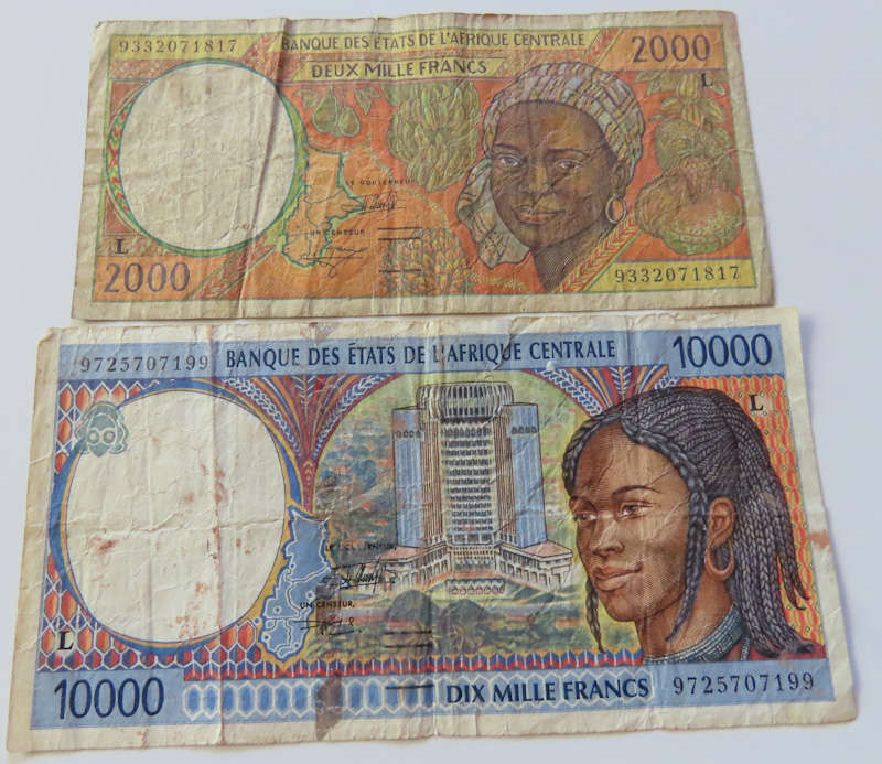 Gabon- Banque Des Etats De L'Afrique Centrale - 2 Bank Notes 2,000 and 10,000 Francs