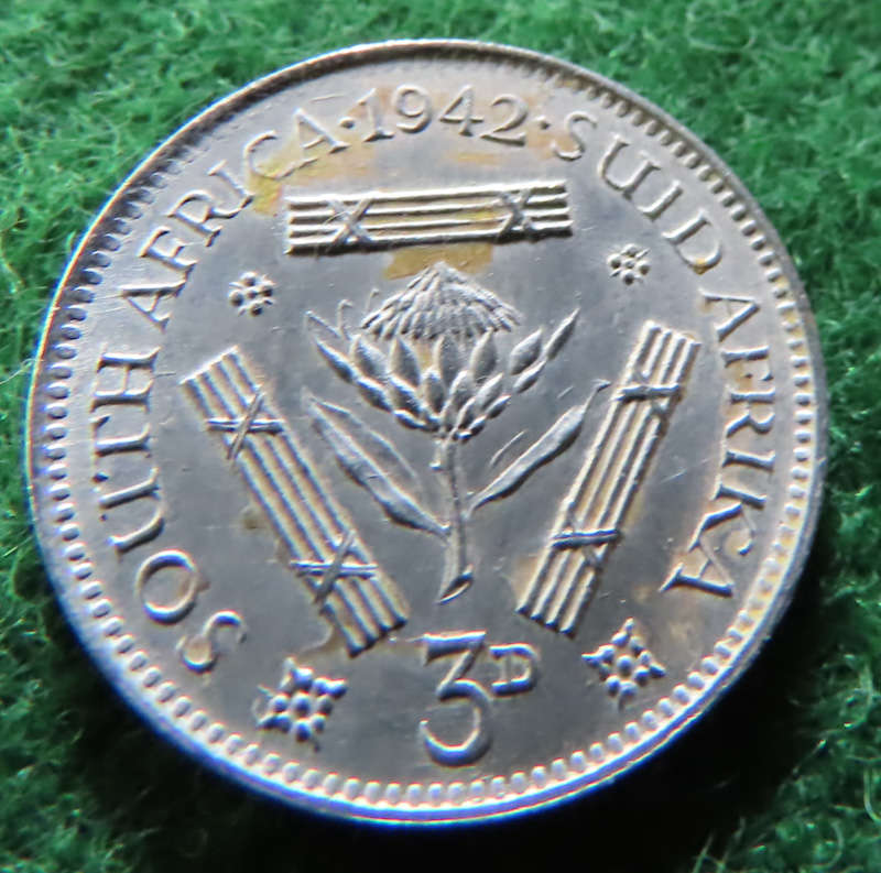 South Africa -.800 Silver Coin 3d - 1942
