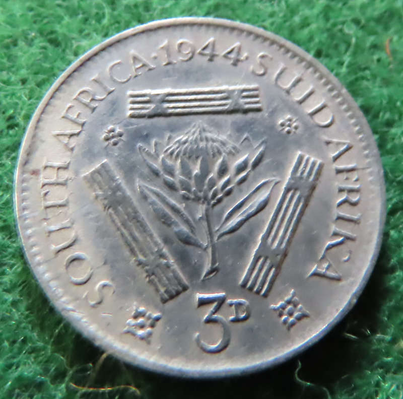South Africa -.800 Silver Coin 3d - 1944