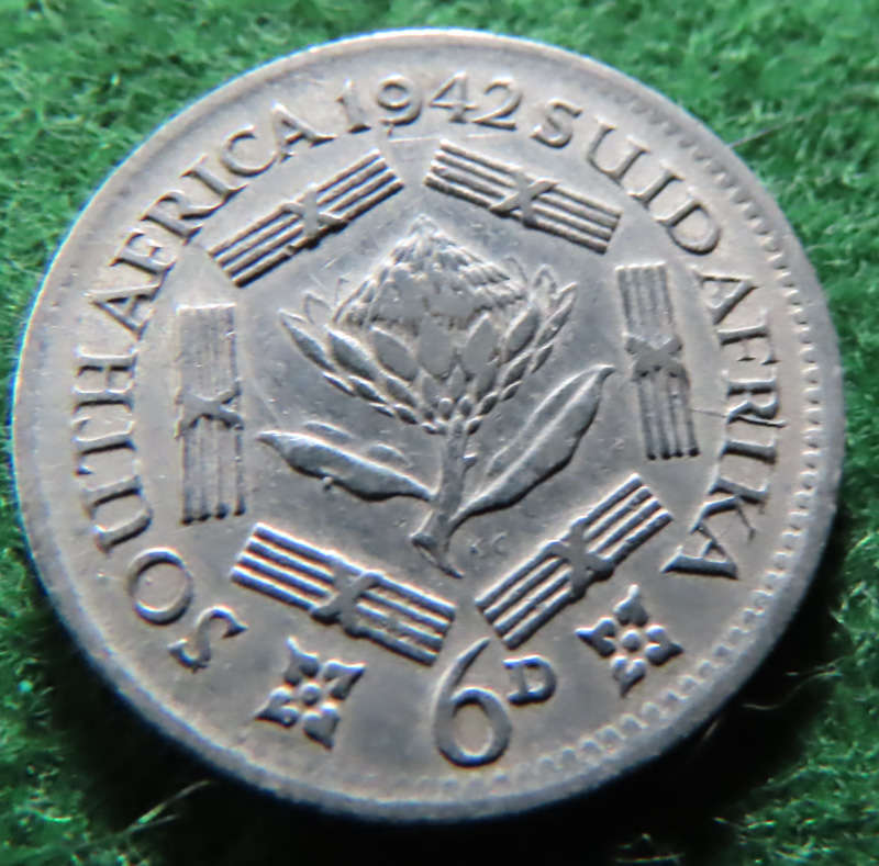 South Africa -.800 Silver Coin 6d - 1942