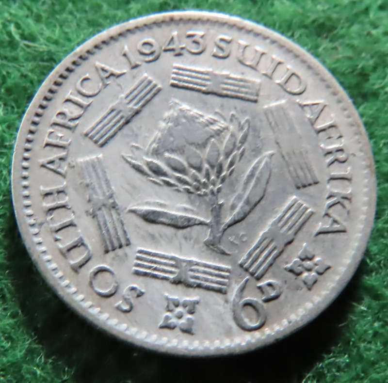 South Africa -.800 Silver Coin 6d - 1943