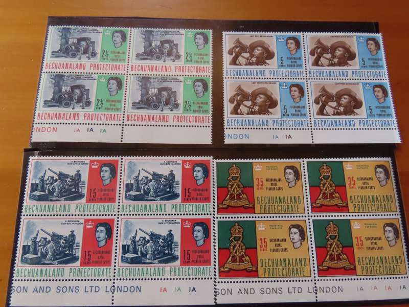 Bechuanaland - 1966 Royal Pioneer Corps Blocks of 4 with Cylinder Numbers 1 A