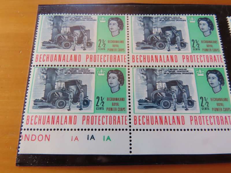 Bechuanaland - 1966 Royal Pioneer Corps Blocks of 4 with Cylinder Numbers 1 A