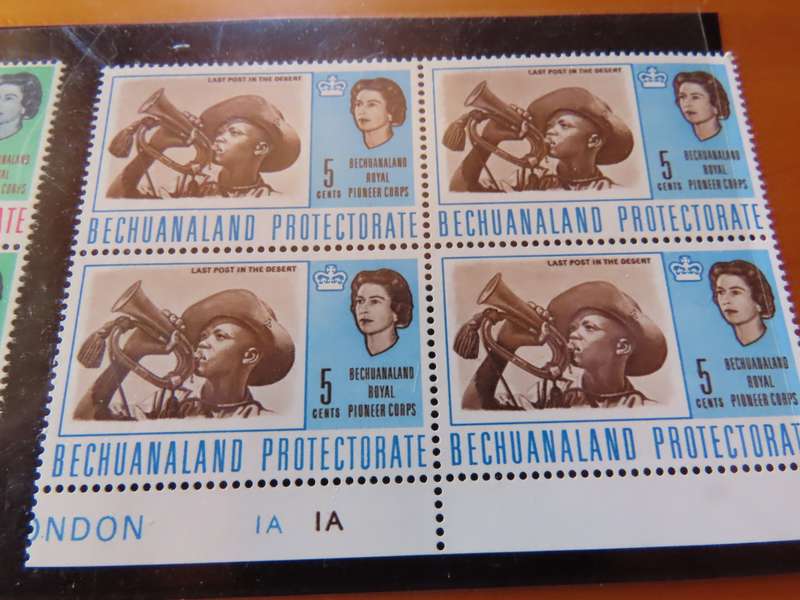 Bechuanaland - 1966 Royal Pioneer Corps Blocks of 4 with Cylinder Numbers 1 A
