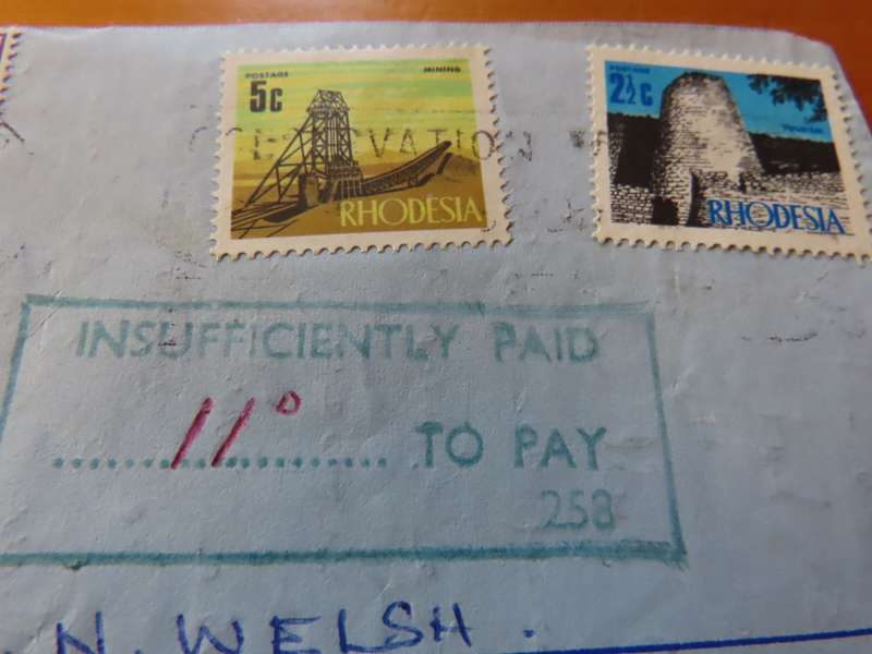 Rhodesia - Letter Front Rhodesia to the United Kingdom with 11d to pay UK stamps