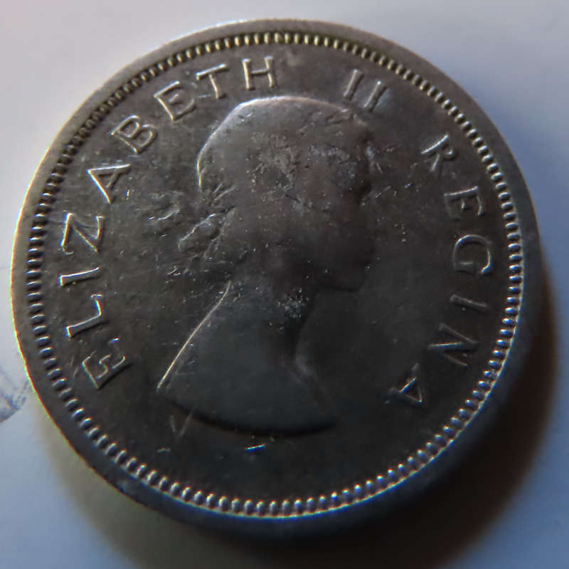 South Africa -.500 Silver Coin 6d - 1954