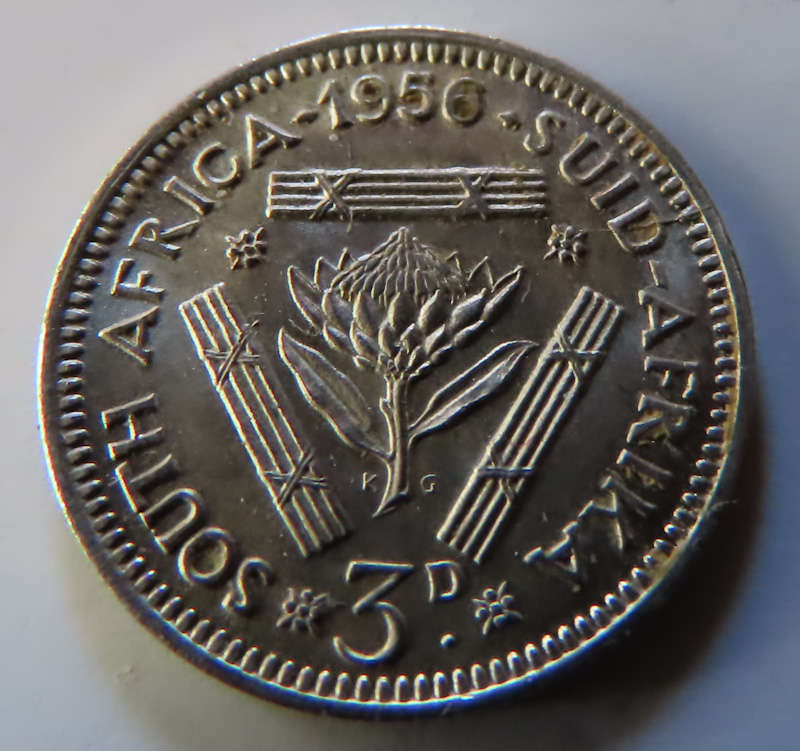 South Africa -.500 Silver Coin 3d - 1956