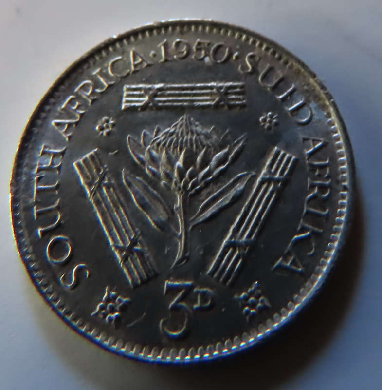 South Africa -.800 Silver Coin 3d - 1950