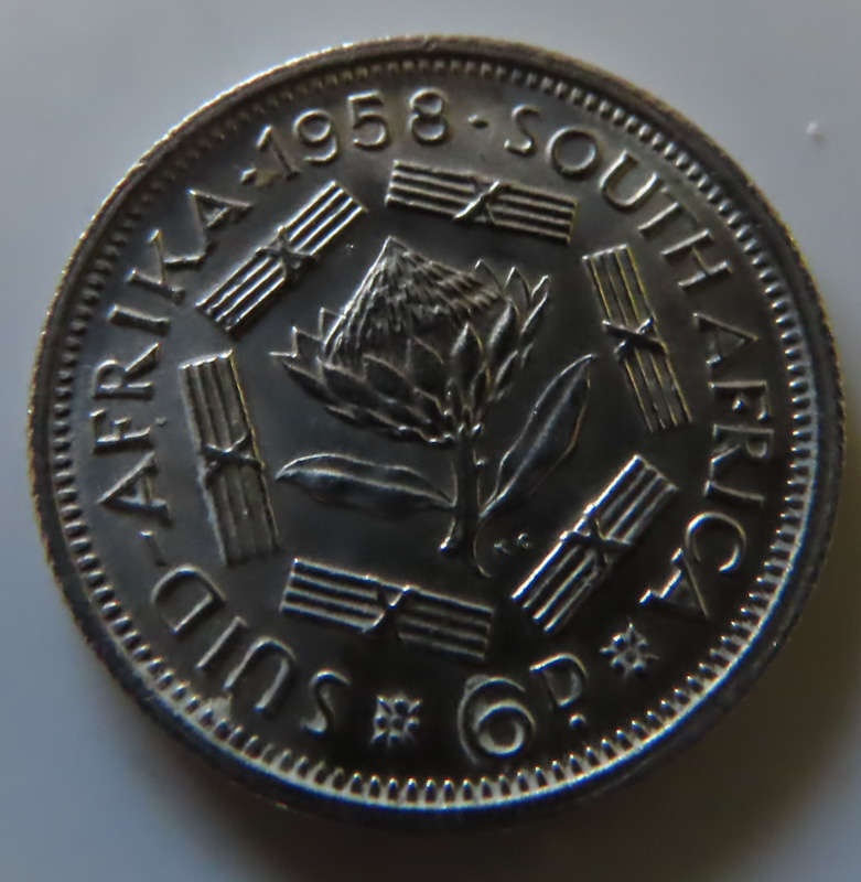 South Africa -.500 Silver Coin 6d - 1958