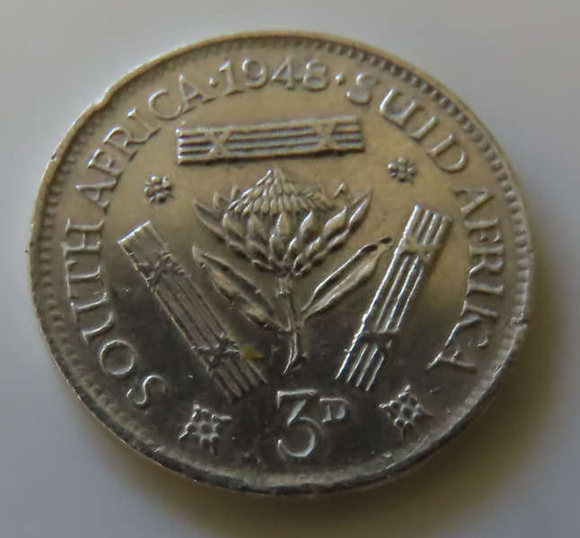 South Africa -.800 Silver Coin 3d - 1948