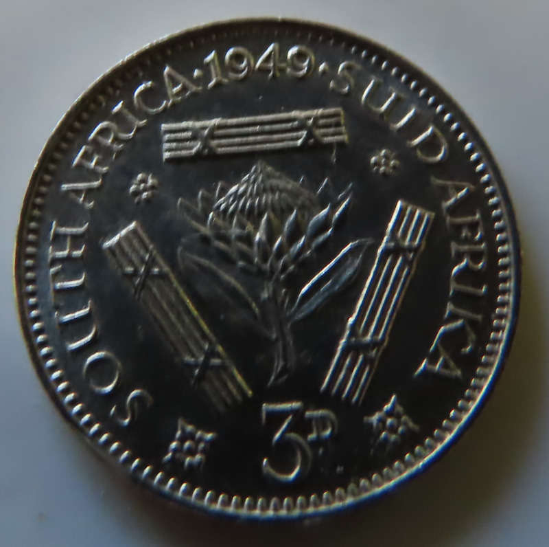 South Africa -.800 Silver Coin 3d - 1949