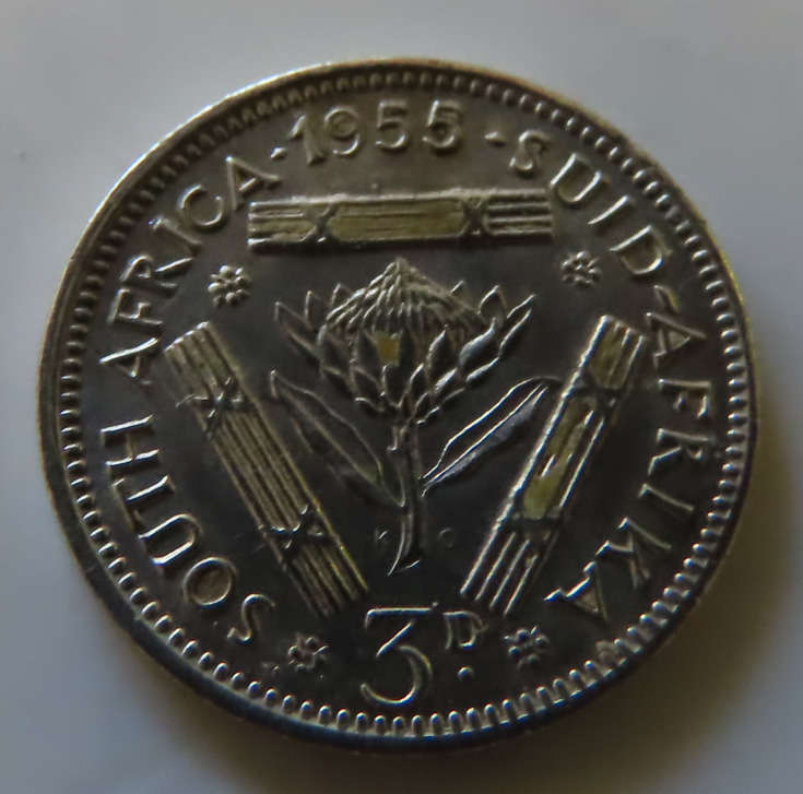 South Africa -.500 Silver Coin 3d - 1955