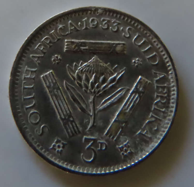 South Africa -.800 Silver Coin 3d - 1933
