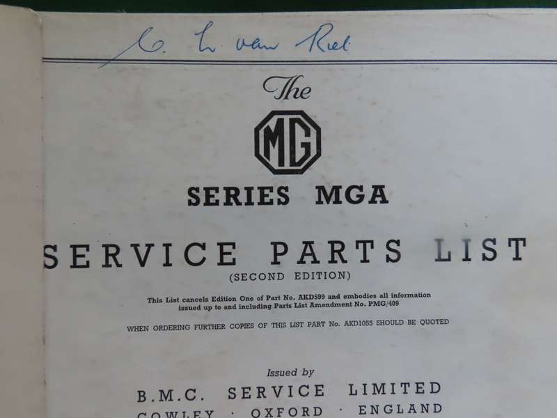 M.G.A. - Series MGA Service Parts List - Book Printed 1960