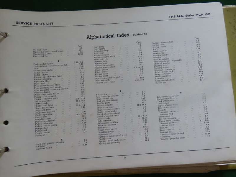 M.G.A. - Series MGA Service Parts List - Book Printed 1960