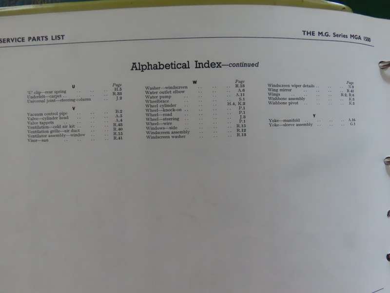 M.G.A. - Series MGA Service Parts List - Book Printed 1960