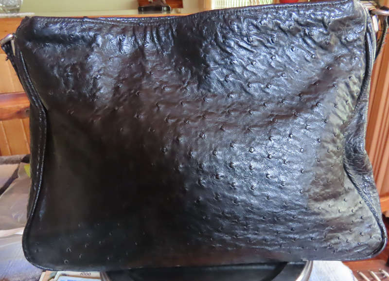 Handbags - Genuine Black Ostrich Skin Handbag 3 divisions 2 with zips one with magnetic button