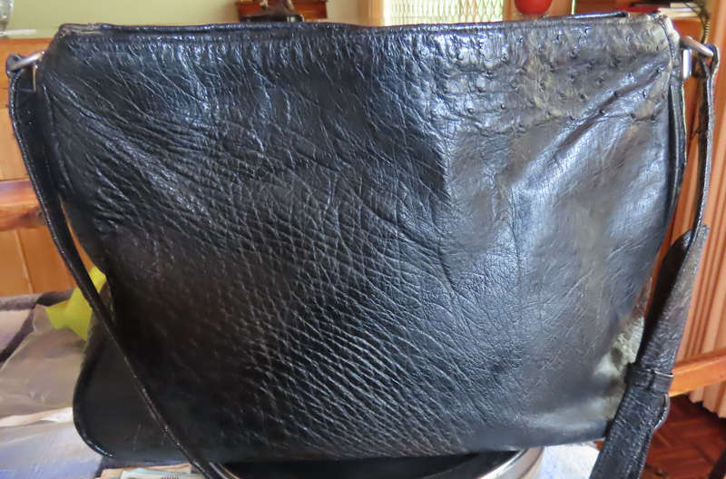 Handbags - Genuine Black Ostrich Skin Handbag 3 divisions 2 with zips one with magnetic button
