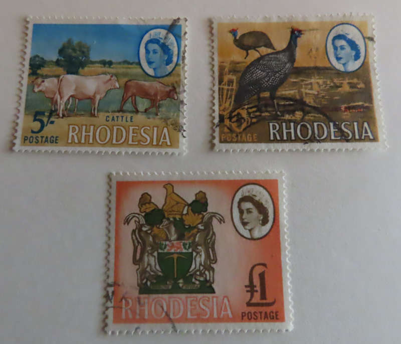 Stamps - Rhodesia - 5/-, 10/- and £1 Mardon ? Used
