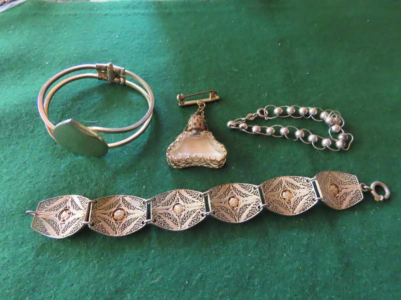 Costume Jewellery - 3 Bracelets/Bangles # 1 and 1 Brooch Held Perfume