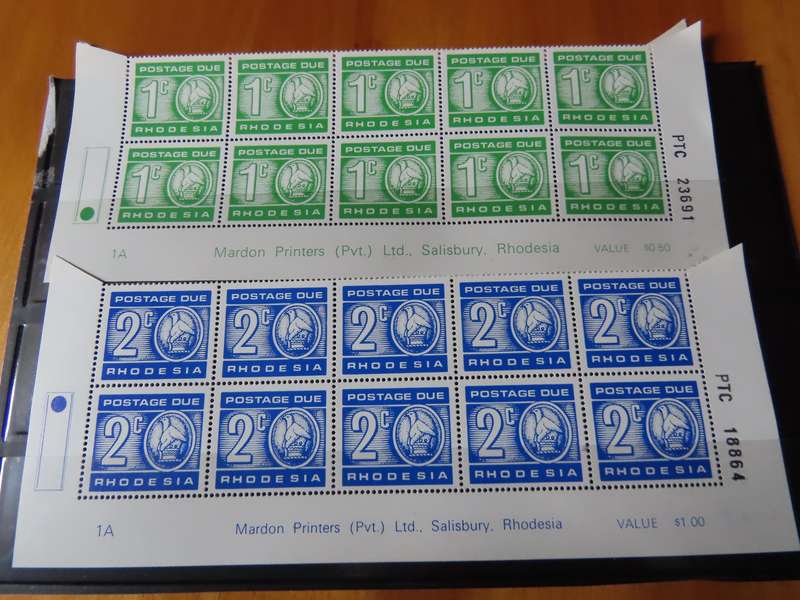 Stamps -Rhodesia - Postage Dues - Imprint Blocks of 8 - 1c, 2c, 5c, and 6c - MNH